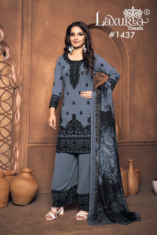 1437 Blue Laxuria Trendz Embroidery Pakistani Readymade Suits