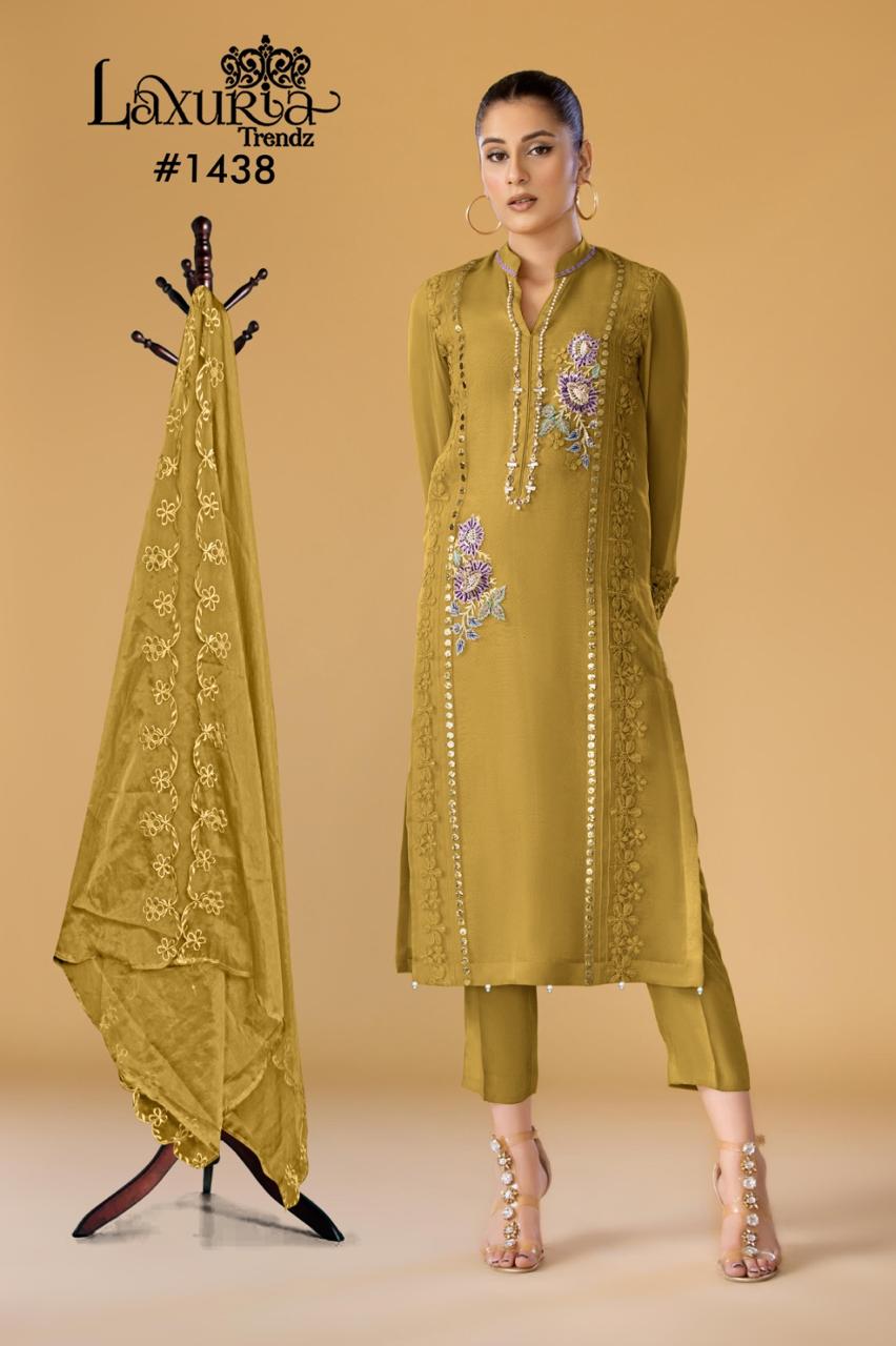 1438 Yellow Laxuria Trendz Embroidered Pakistani Readymade Suits