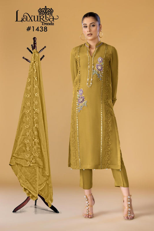 1438 Yellow Laxuria Trendz Embroidered Pakistani Readymade Suits