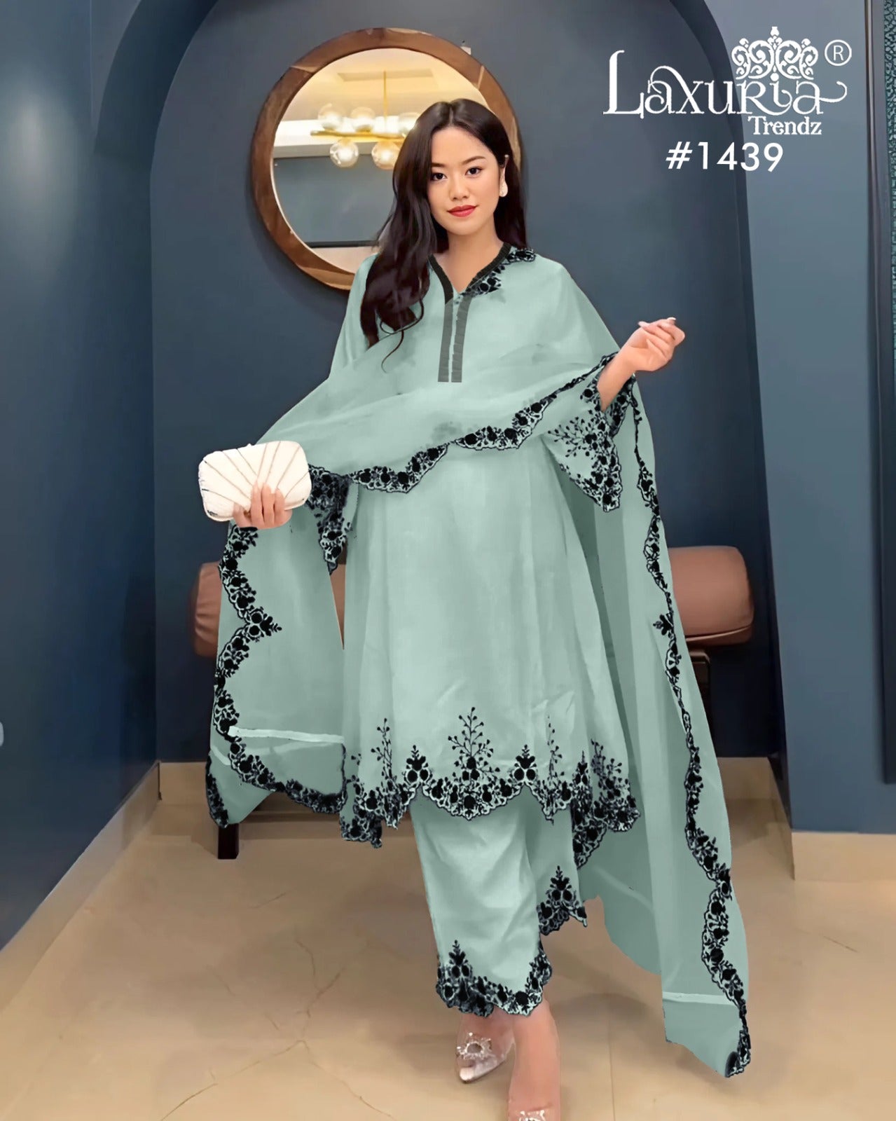 1439 Sky Blue Laxuria Trendz Cutwork Pakistani Readymade Suits