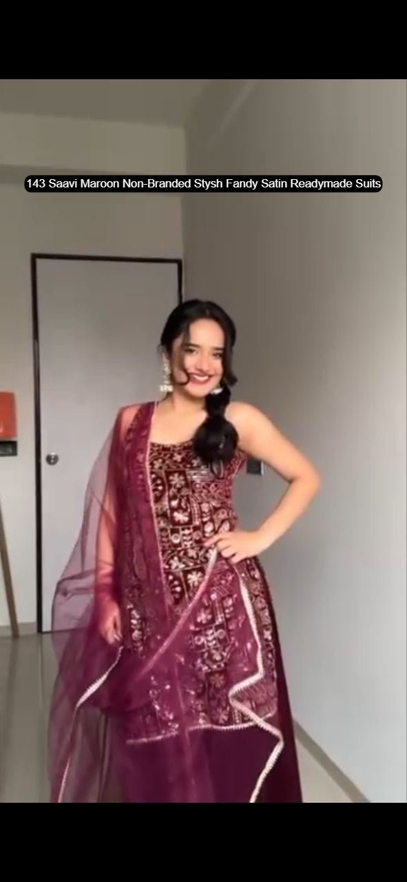 143 Saavi Maroon Non-Branded Stysh Fandy Satin Readymade Suits