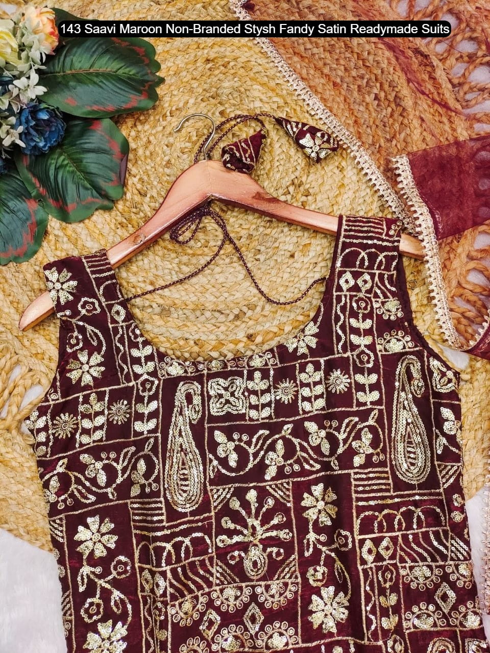 143 Saavi Maroon Non-Branded Stysh Fandy Satin Readymade Suits