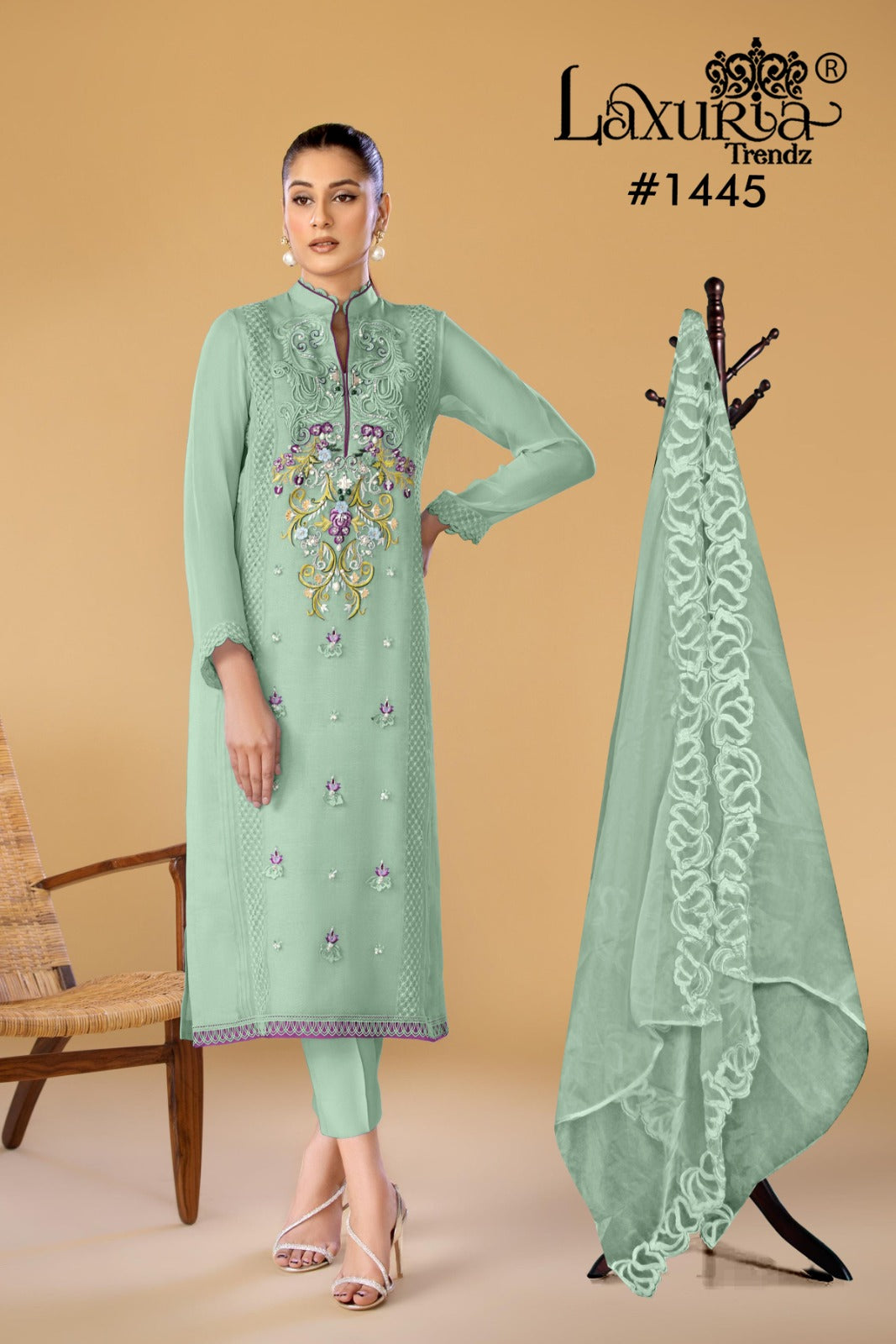 1445 Pista Laxuria Trendz Georgette Pakistani Readymade Suits