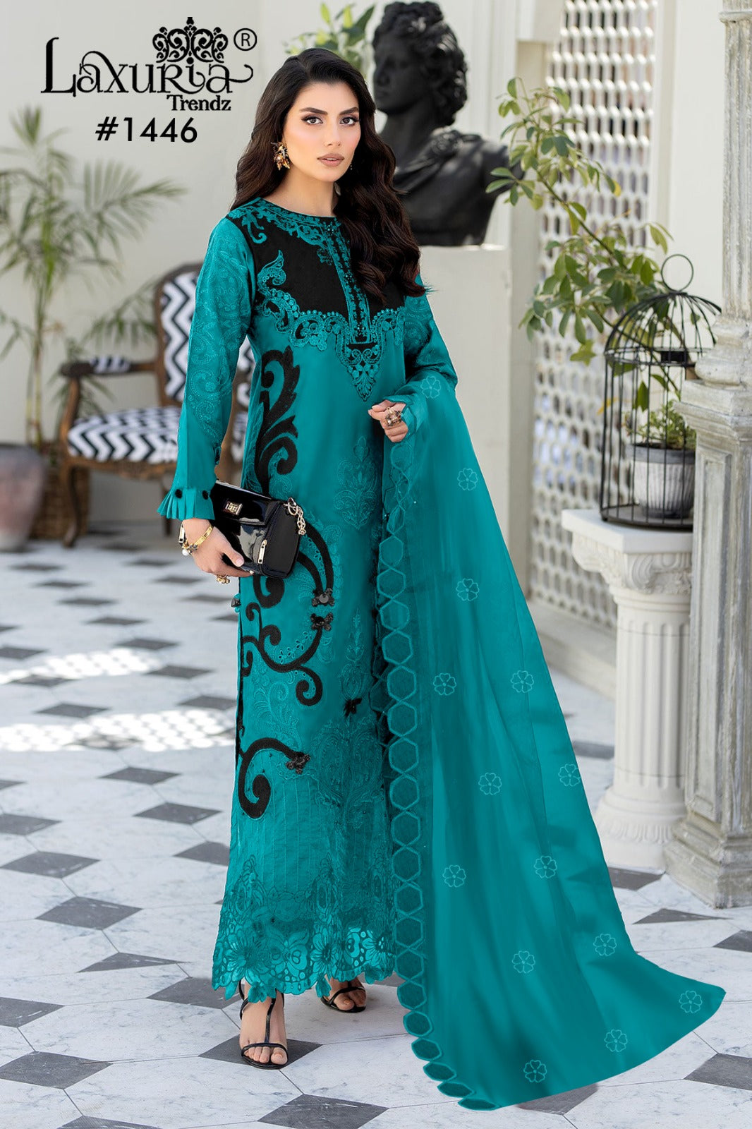 1446 Valley Green Laxuria Trendz Organza Pakistani Readymade Suits – Heriska