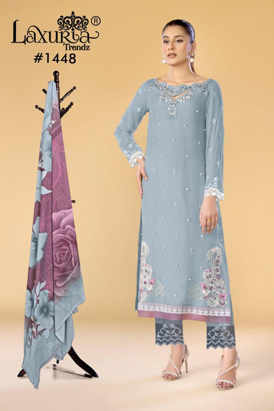 1448 Grey Laxuria Trendz Handwork Pakistani Readymade Suits