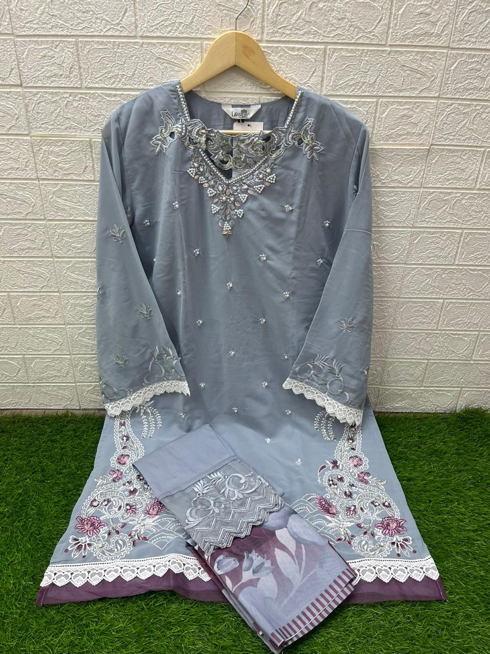 1448 Grey Laxuria Trendz Handwork Pakistani Readymade Suits