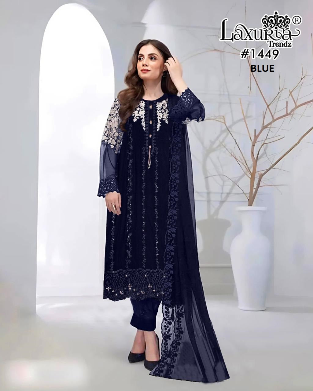 1449 Blue Laxuria Trendz Georgette Pakistani Readymade Suits