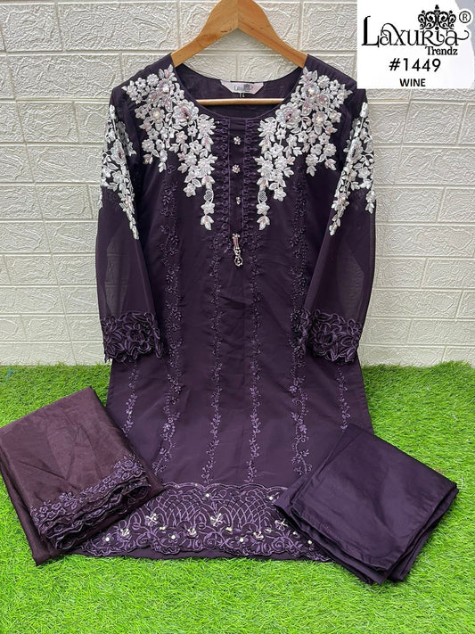 1449 Wine Laxuria Trendz Georgette Pakistani Readymade Suits