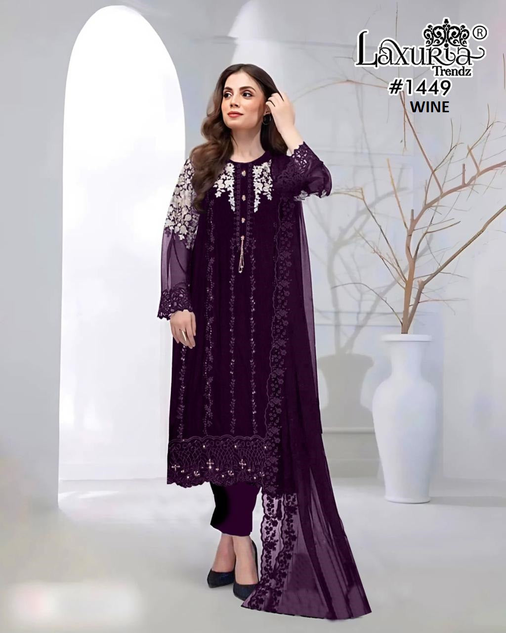 1449 Wine Laxuria Trendz Georgette Pakistani Readymade Suits