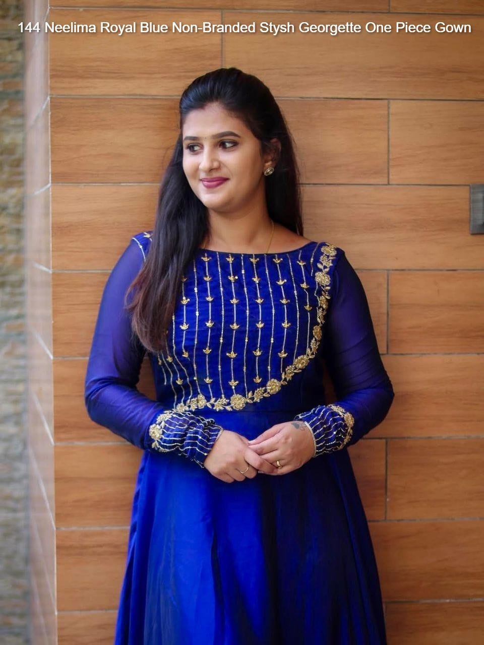 144 Neelima Royal Blue Non-Branded Stysh Georgette One Piece Gown
