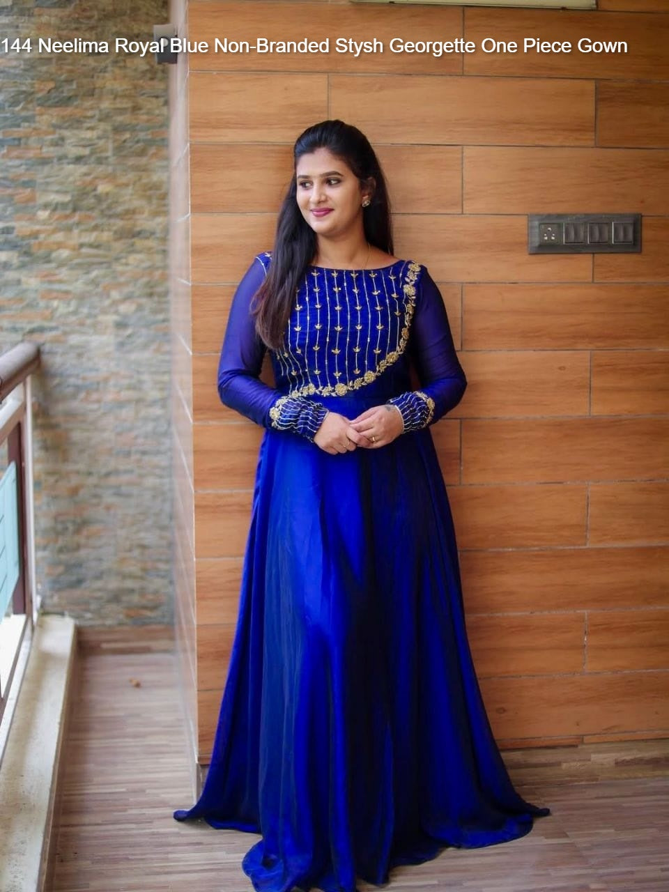 144 Neelima Royal Blue Non-Branded Stysh Georgette One Piece Gown