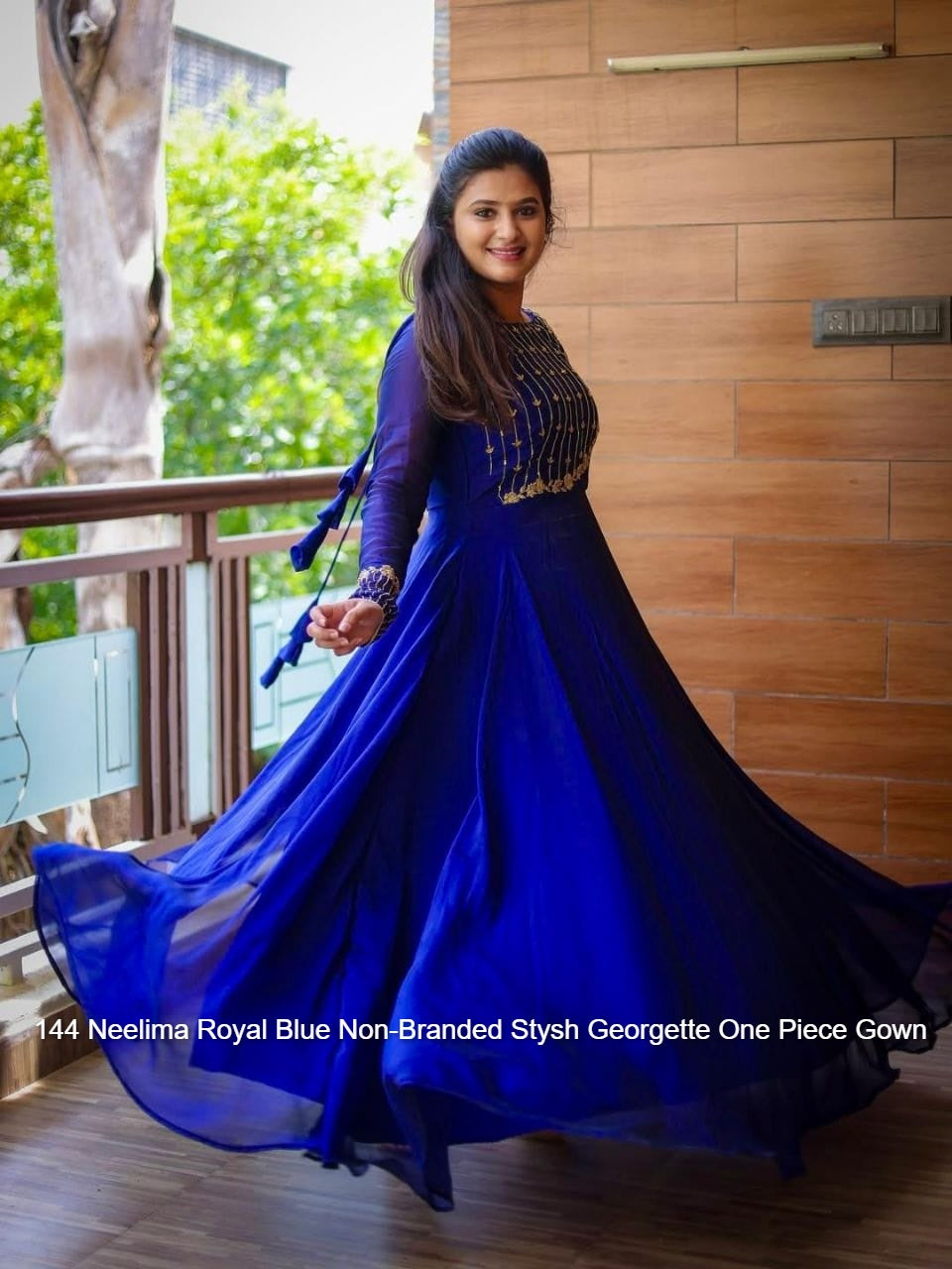 144 Neelima Royal Blue Non-Branded Stysh Georgette One Piece Gown