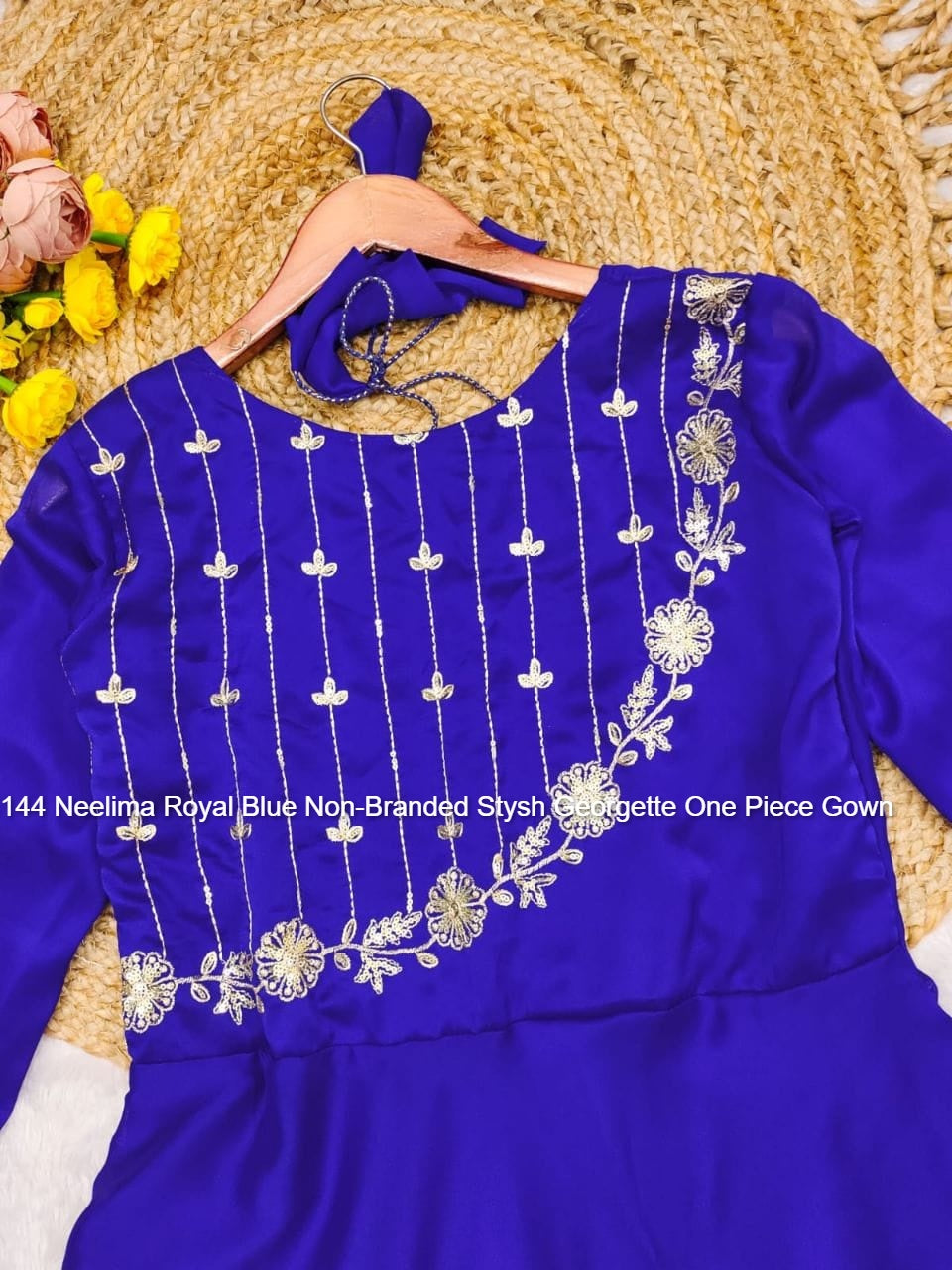 144 Neelima Royal Blue Non-Branded Stysh Georgette One Piece Gown