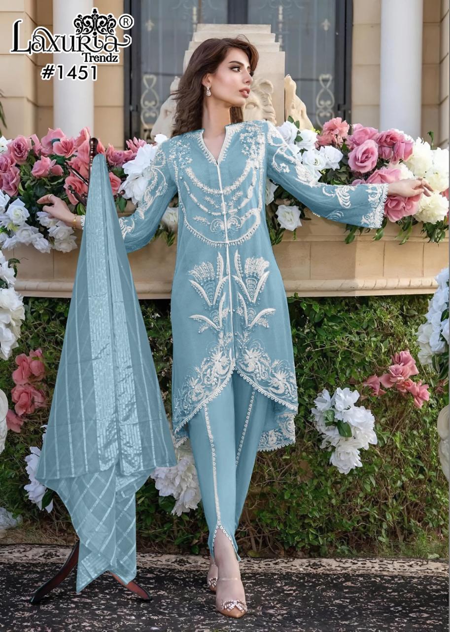 1451 Sky Blue Laxuria Trendz Georgette Pakistani Readymade Suits