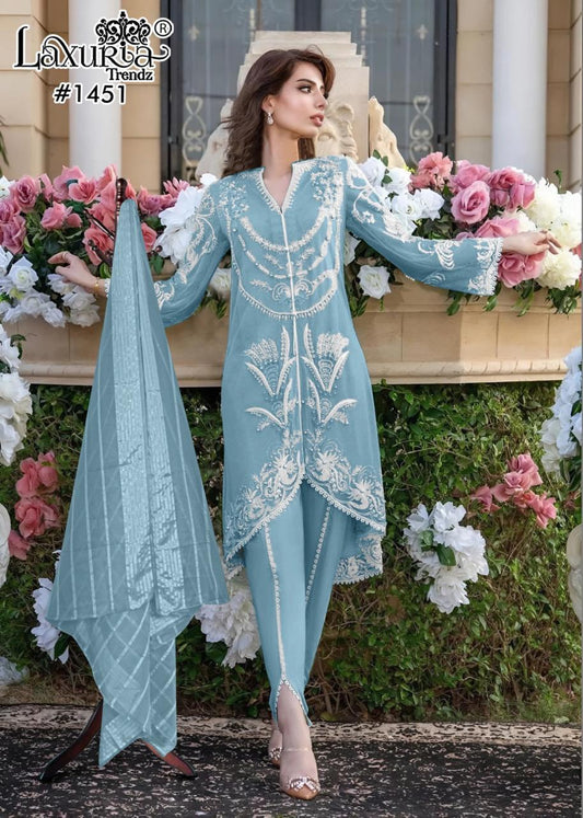1451 Sky Blue Laxuria Trendz Georgette Pakistani Readymade Suits