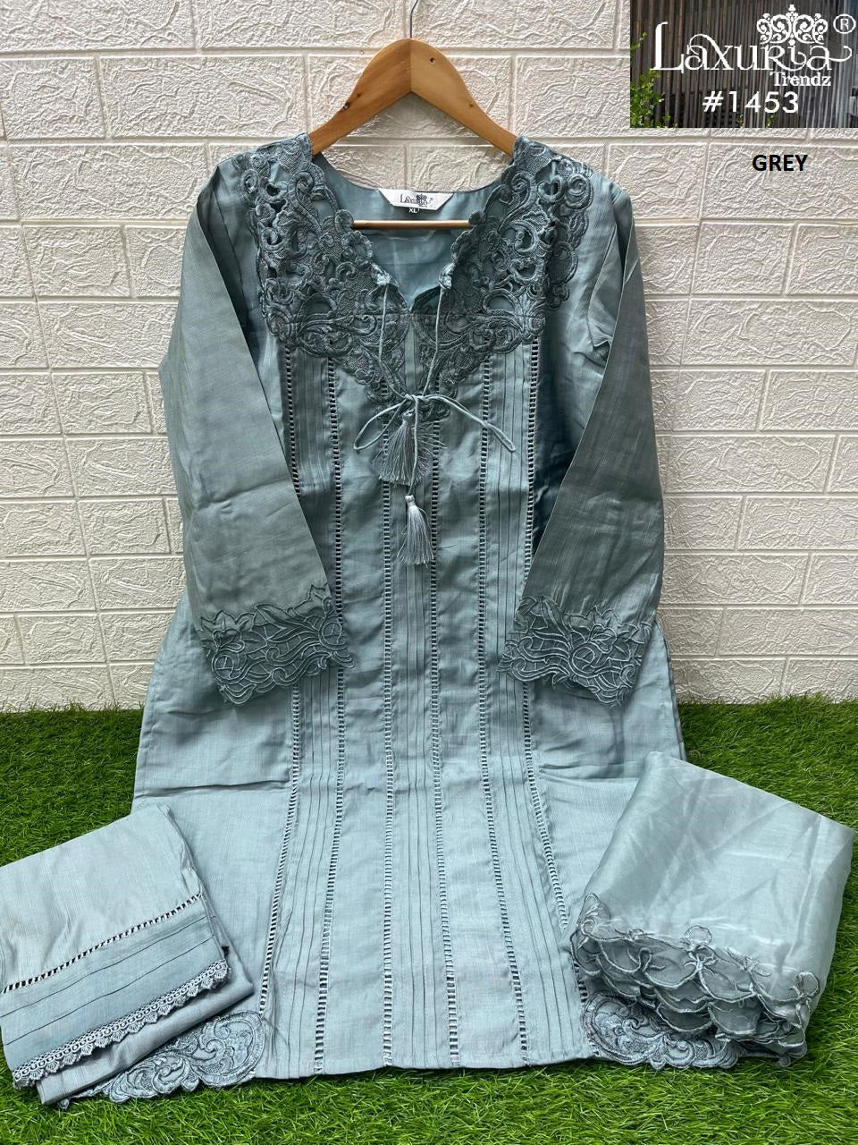 1453 Grey Laxuria Trendz Cut Work Pakistani Readymade Suits