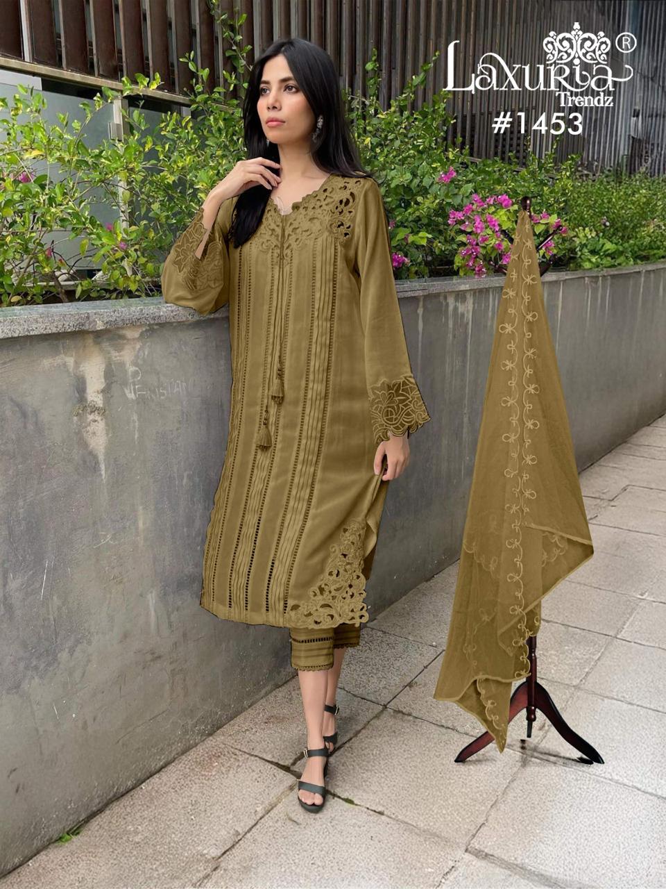1453 Mustard Laxuria Trendz Cut Work Pakistani Readymade Suits