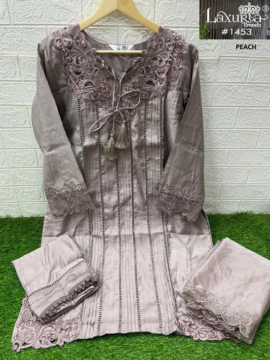 1453 Peach Laxuria Trendz Cut Work Pakistani Readymade Suits