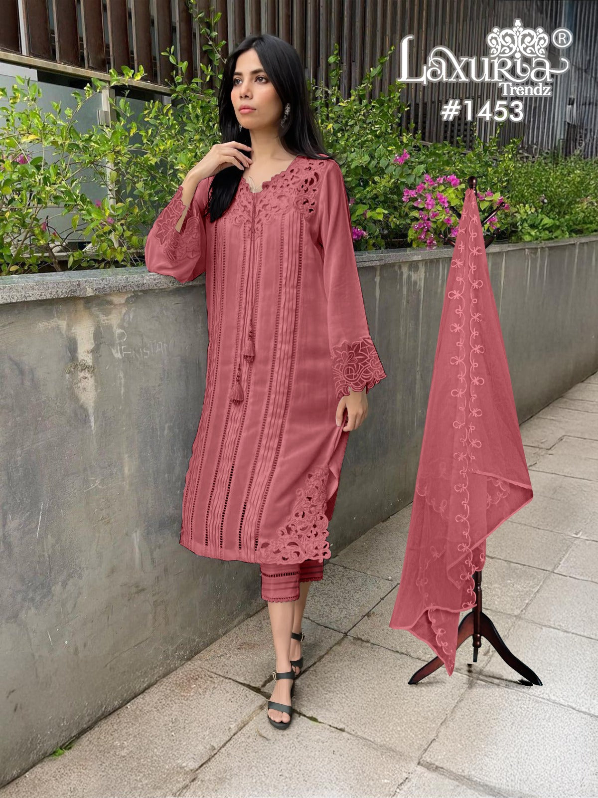 1453 Pink Laxuria Trendz Velour Slub Pakistani Readymade Suits