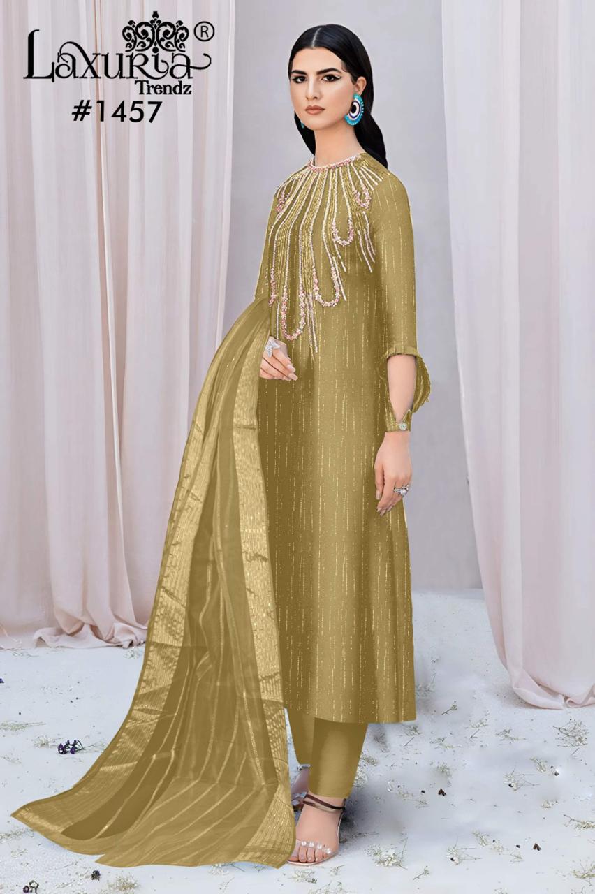 1457 Metallic Gold Laxuria Trendz Burberry Pakistani Readymade Suits