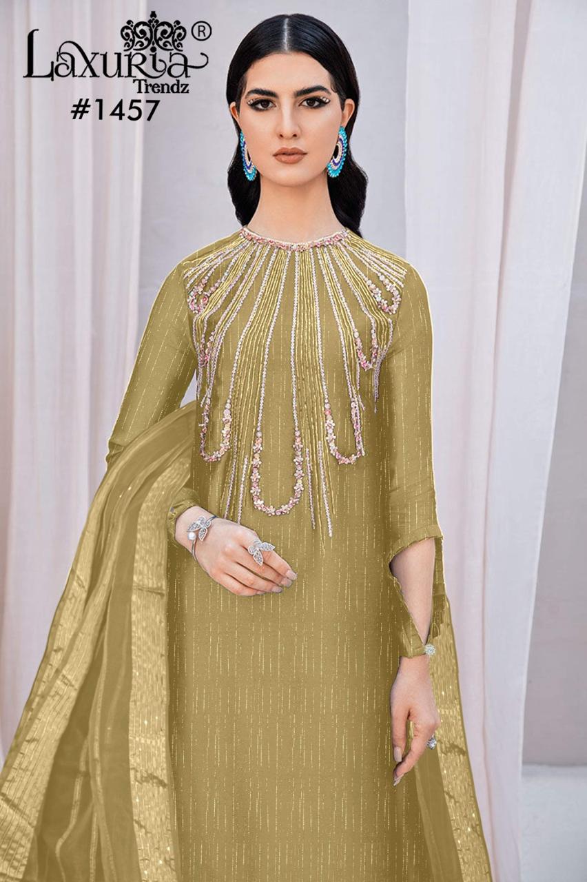 1457 Metallic Gold Laxuria Trendz Burberry Pakistani Readymade Suits