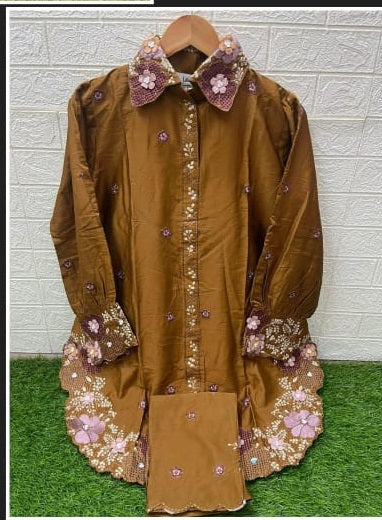 1458 Yellow Laxuria Trendz Embroidery Co Ord Set
