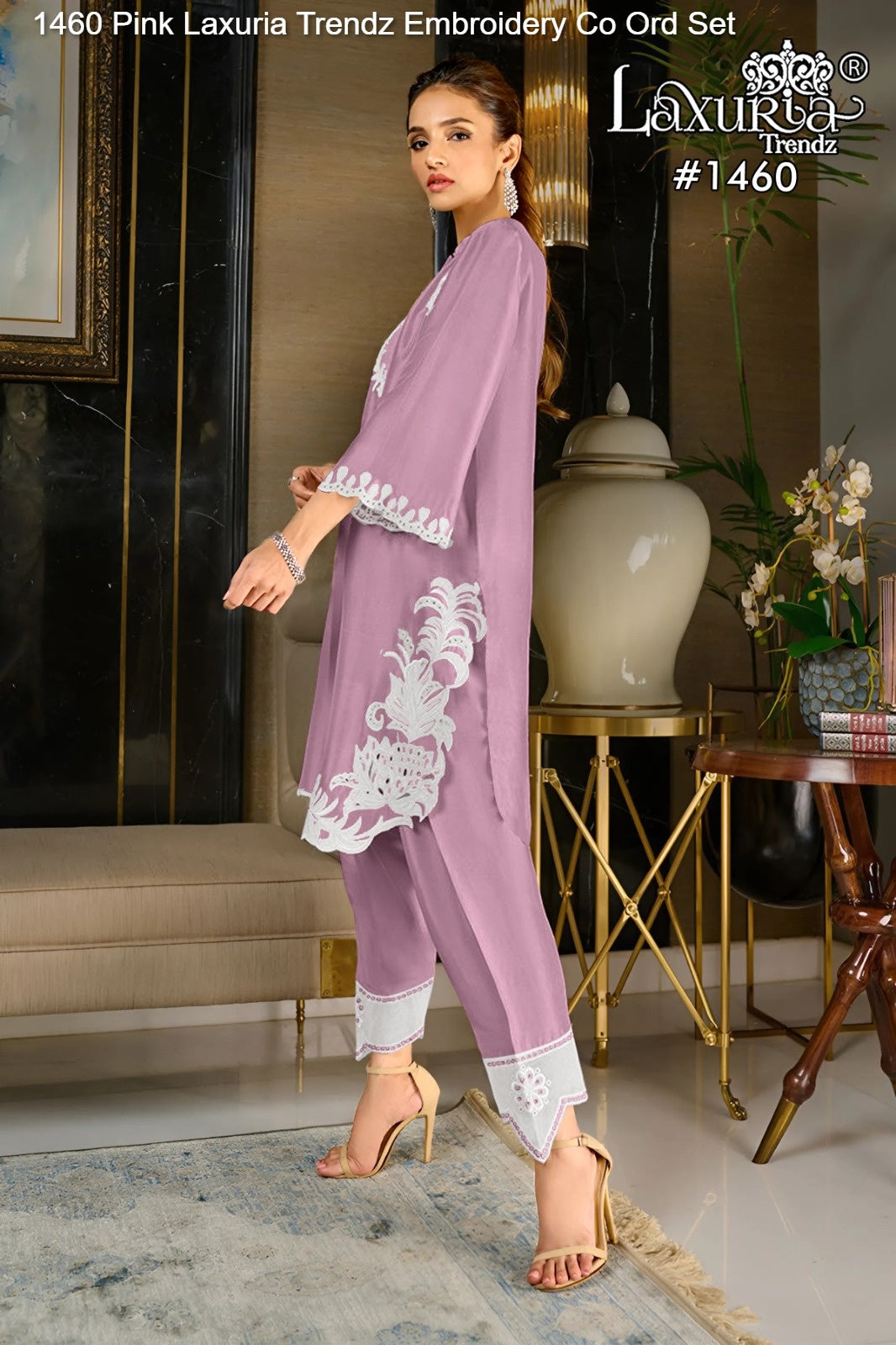 1460 Pink Laxuria Trendz Embroidery Co Ord Set