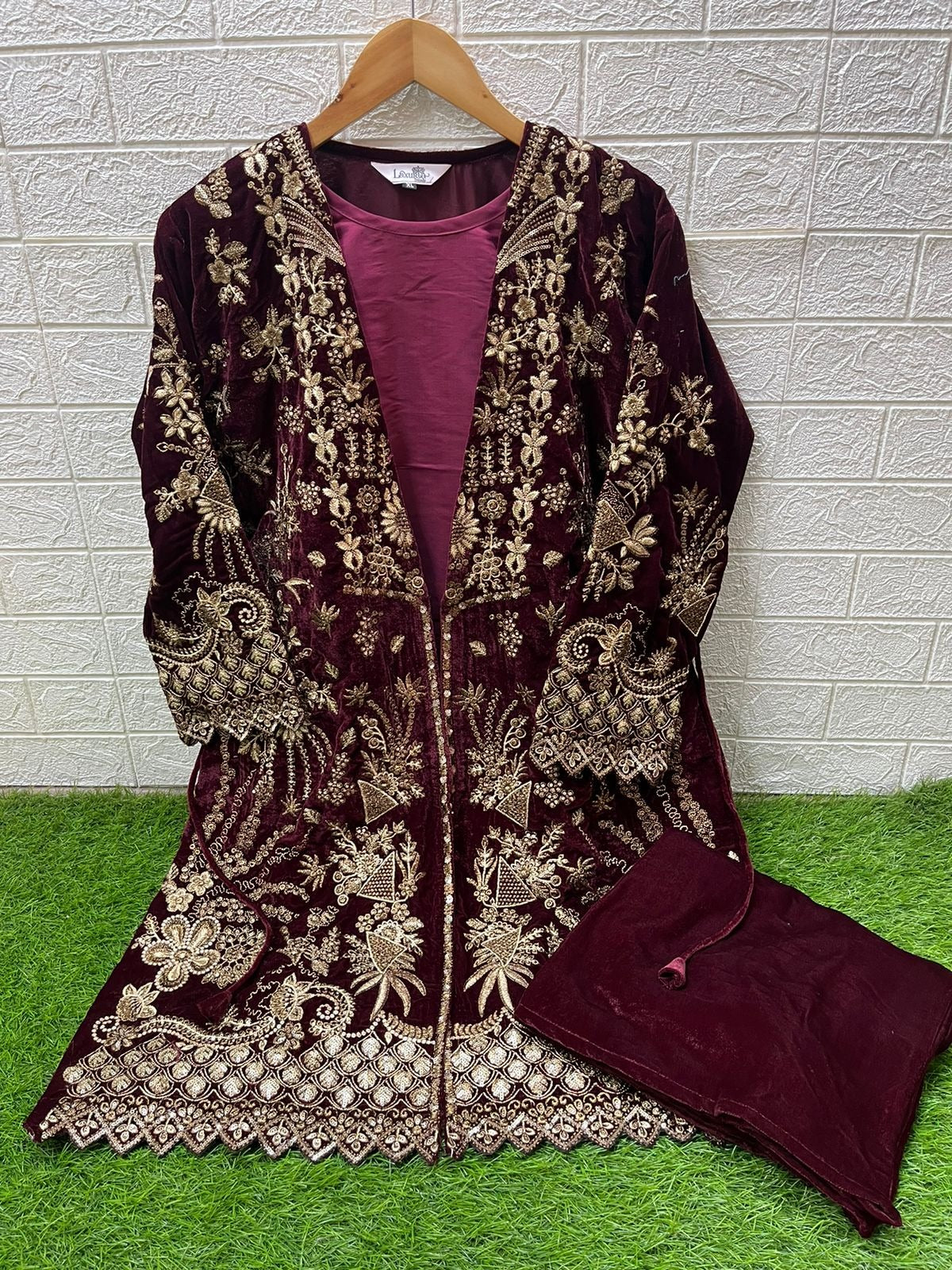 1465 Maroon Laxuria Trendz Velvet Co Ord Set