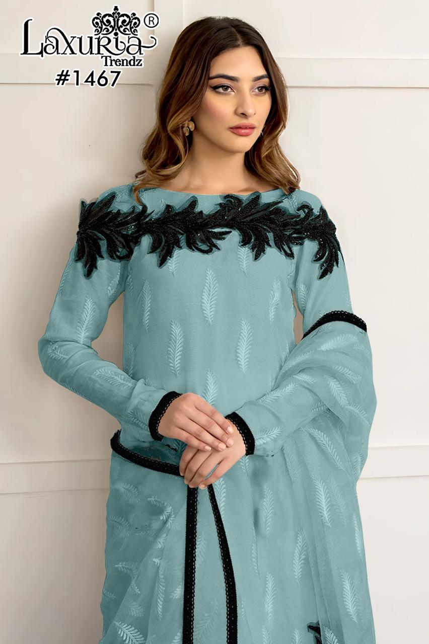 1467 Blue Laxuria Trendz Georgette Fox Pakistani Readymade Suits
