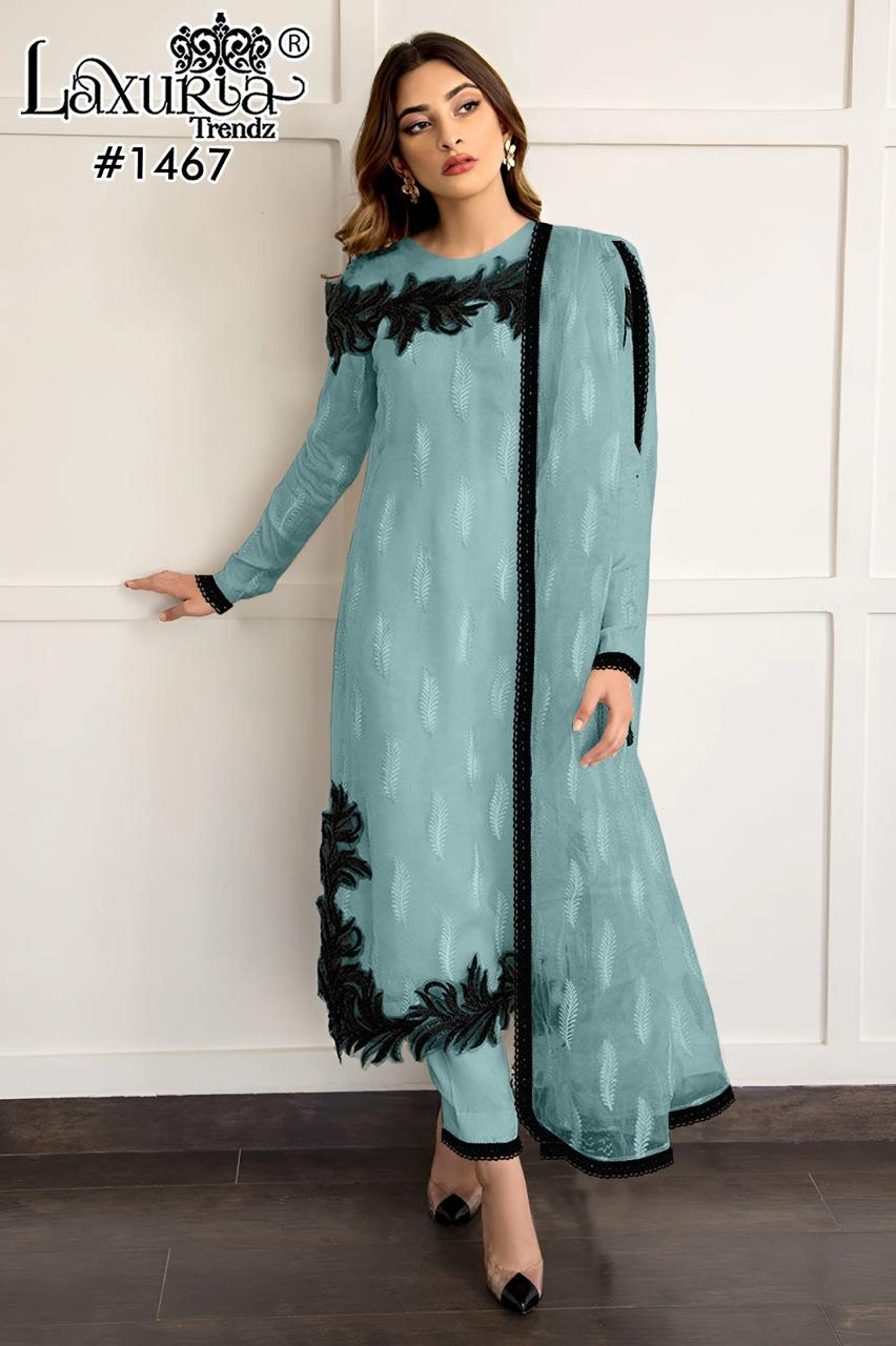 1467 Blue Laxuria Trendz Georgette Fox Pakistani Readymade Suits