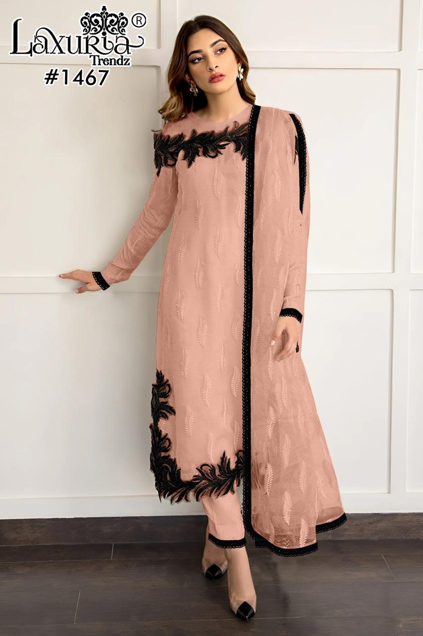 1467 Brown Laxuria Trendz Georgette Fox Pakistani Readymade Suits