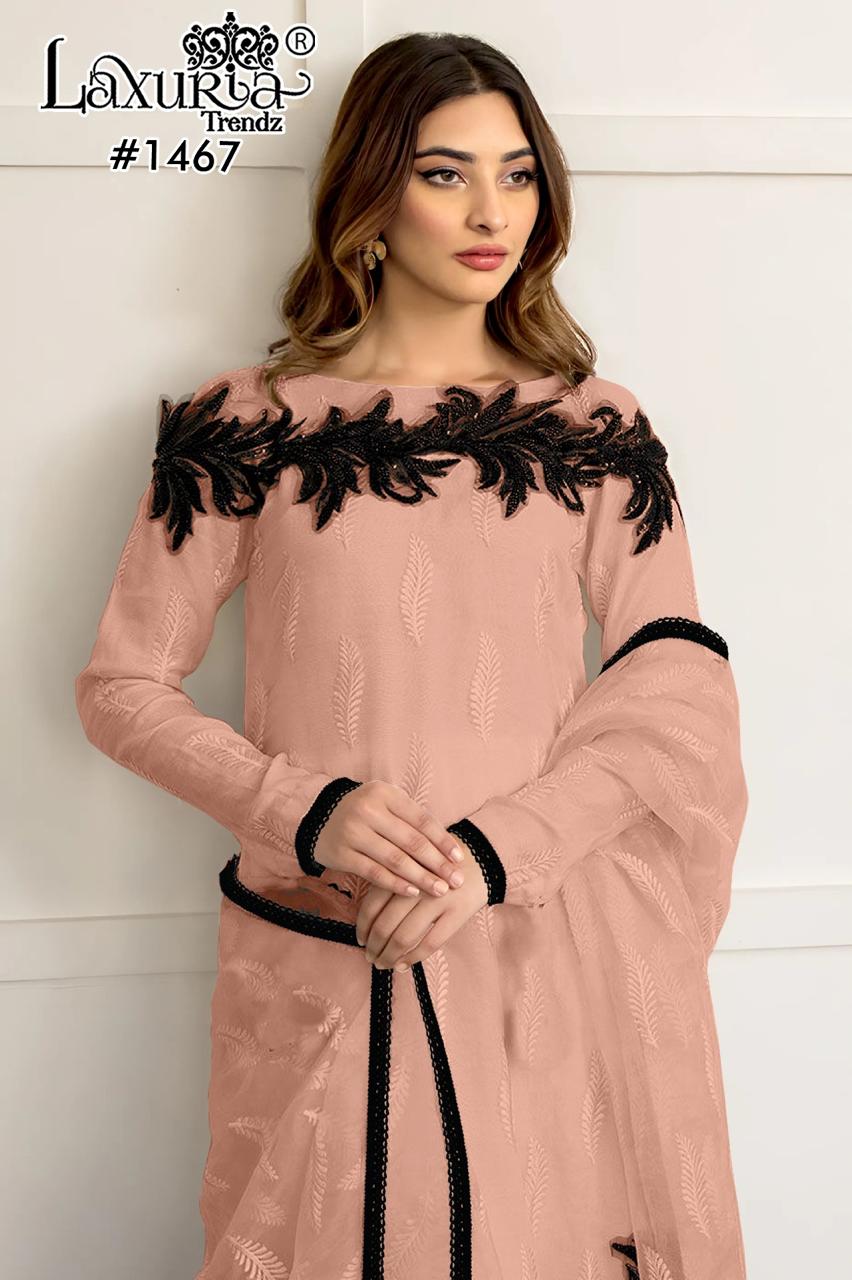 1467 Brown Laxuria Trendz Georgette Fox Pakistani Readymade Suits