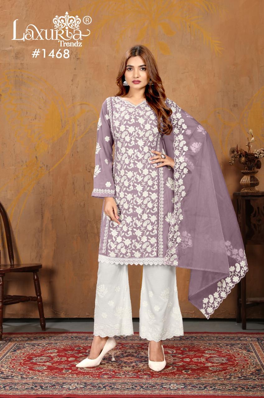 1468 Lavendar Laxuria Trendz Faux Georgette Pakistani Readymade Suits