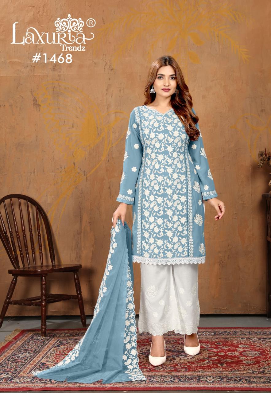 1468 Sky Laxuria Trendz Faux Georgette Pakistani Readymade Suits