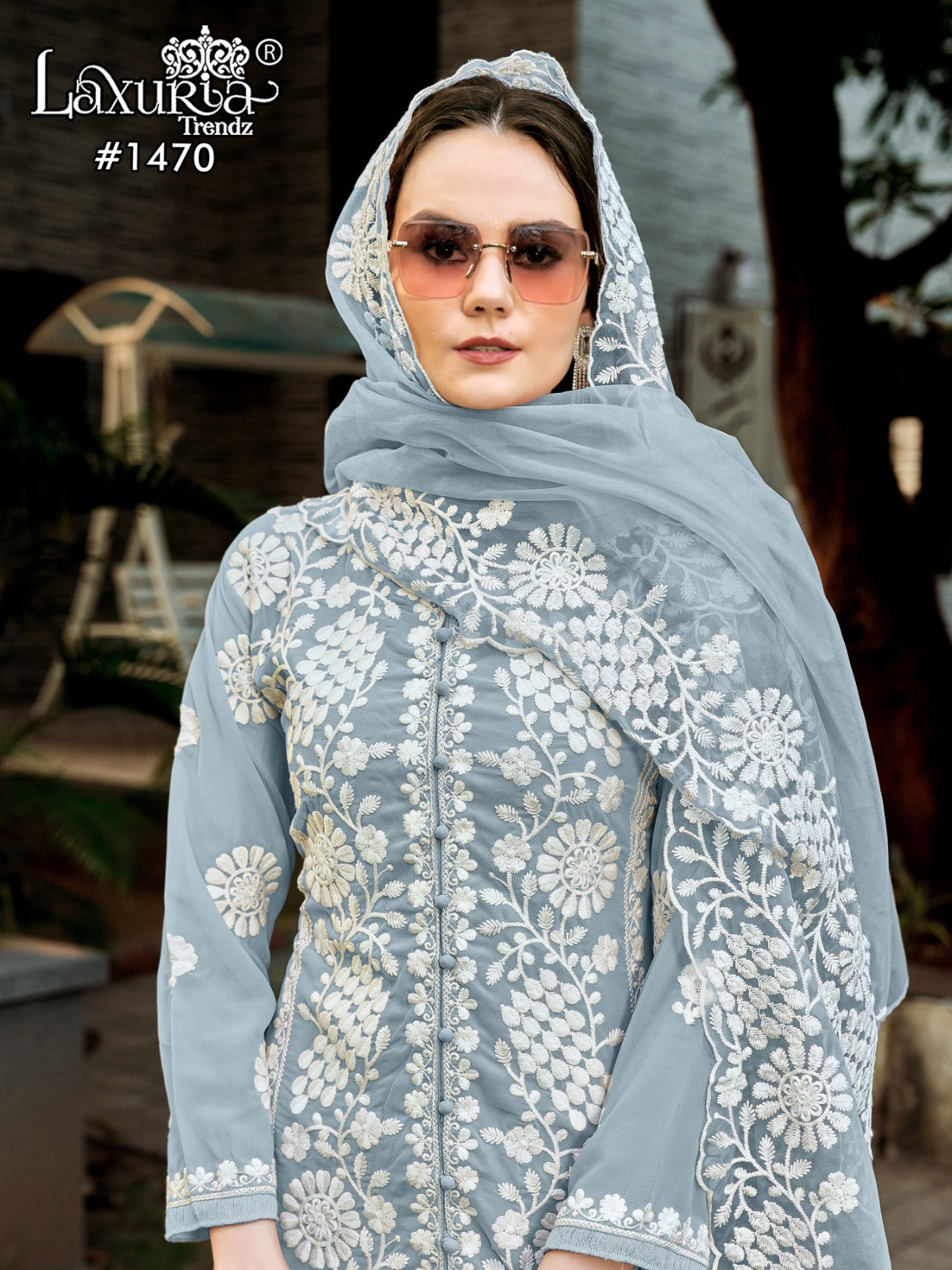 1470 Grey Laxuria Trendz Embroidery Pakistani Readymade Suits