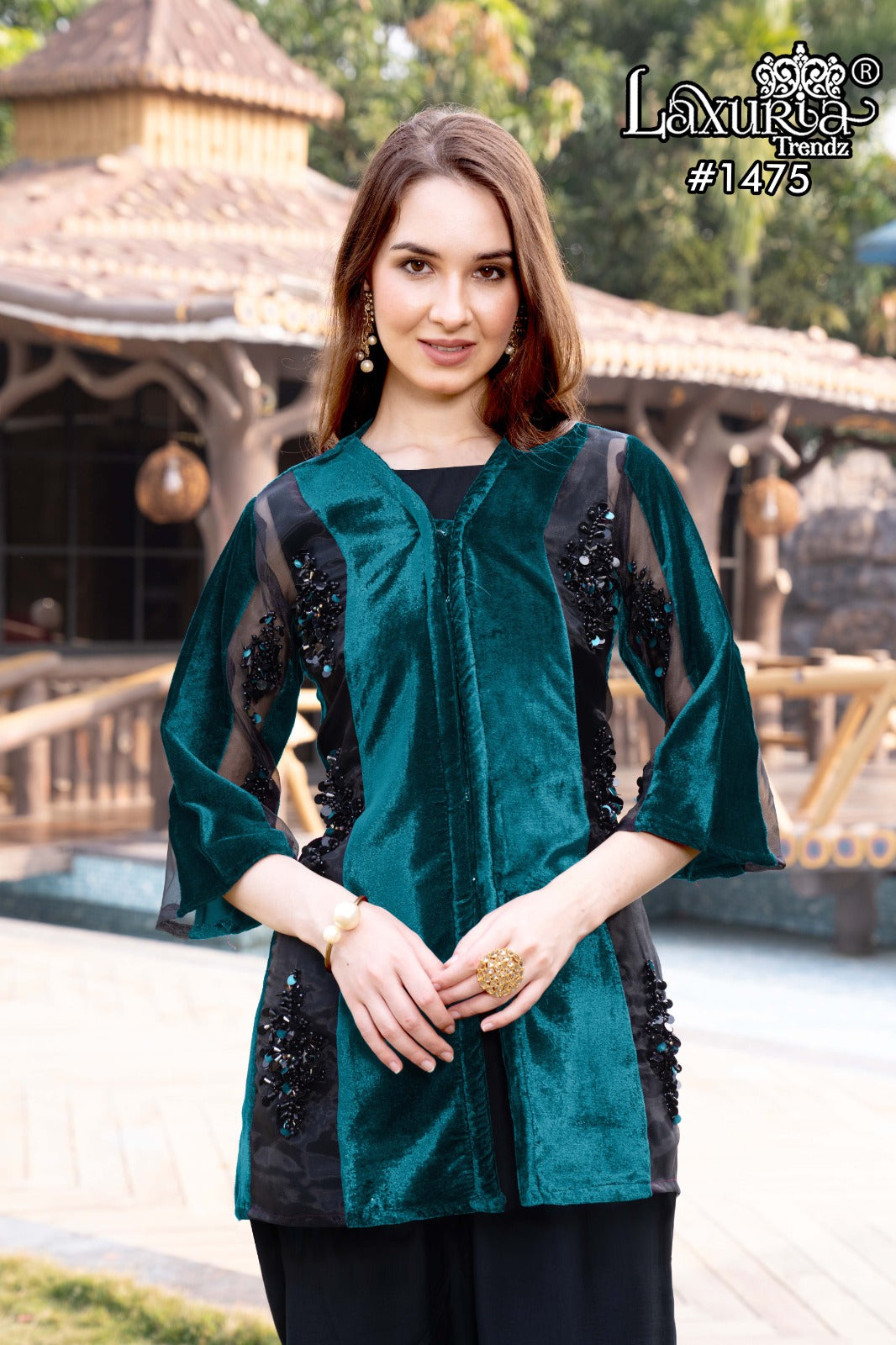 1475 Valley Green Laxuria Trendz Handwork Top Bottom Set