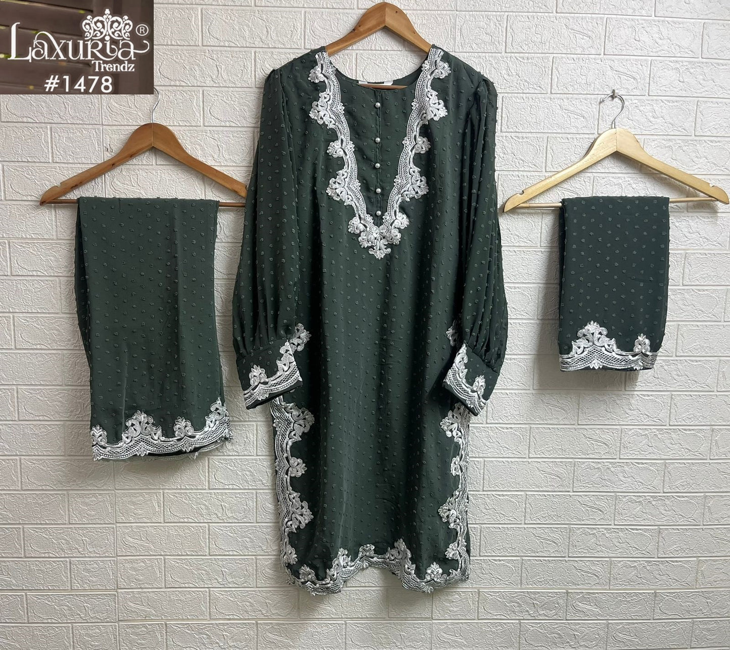 1478 Mehendi Laxuria Trendz Marbel Chiffon Pakistani Readymade Suits
