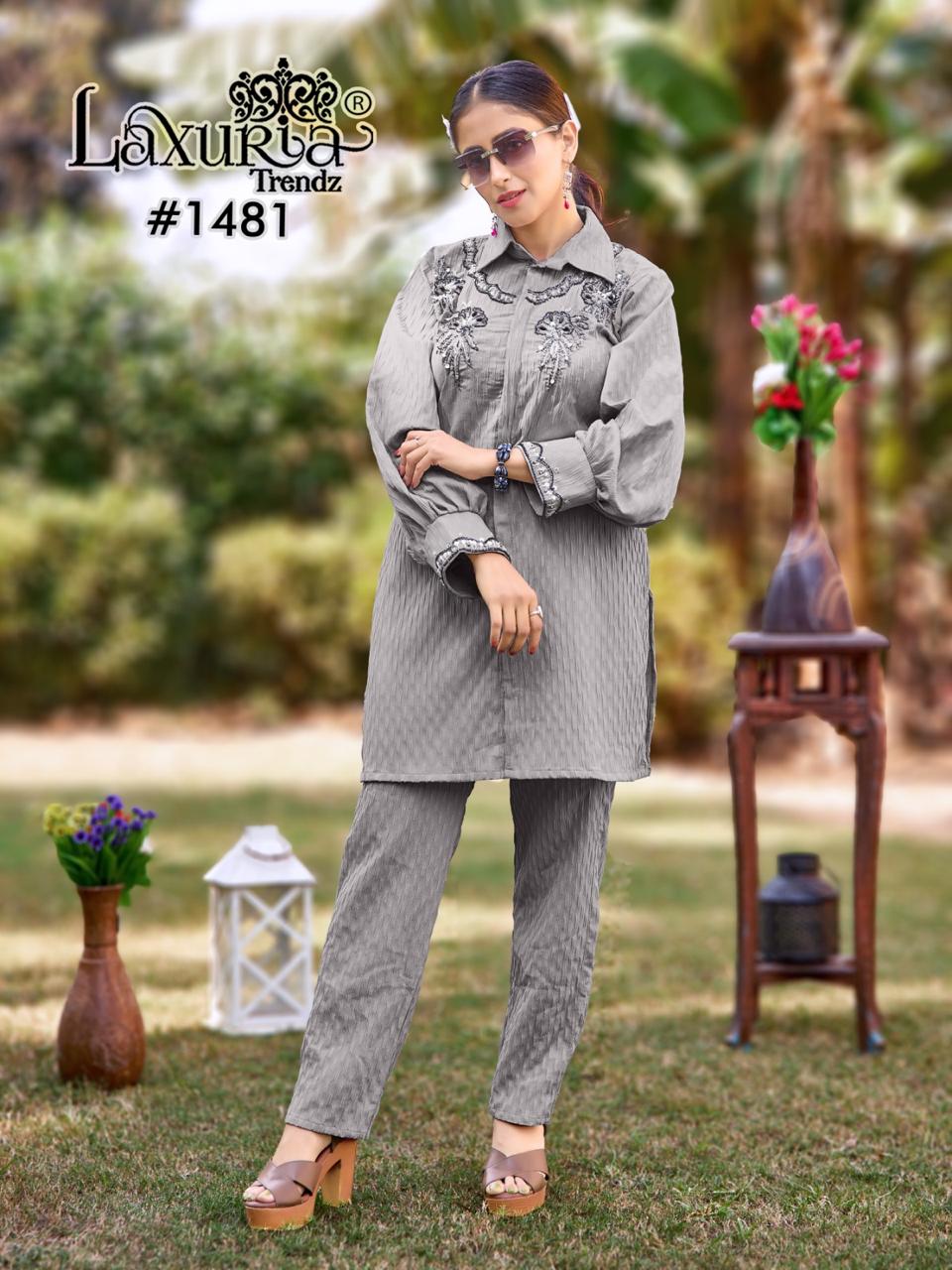 1481 Grey Laxuria Trendz Handwork Co Ord Set