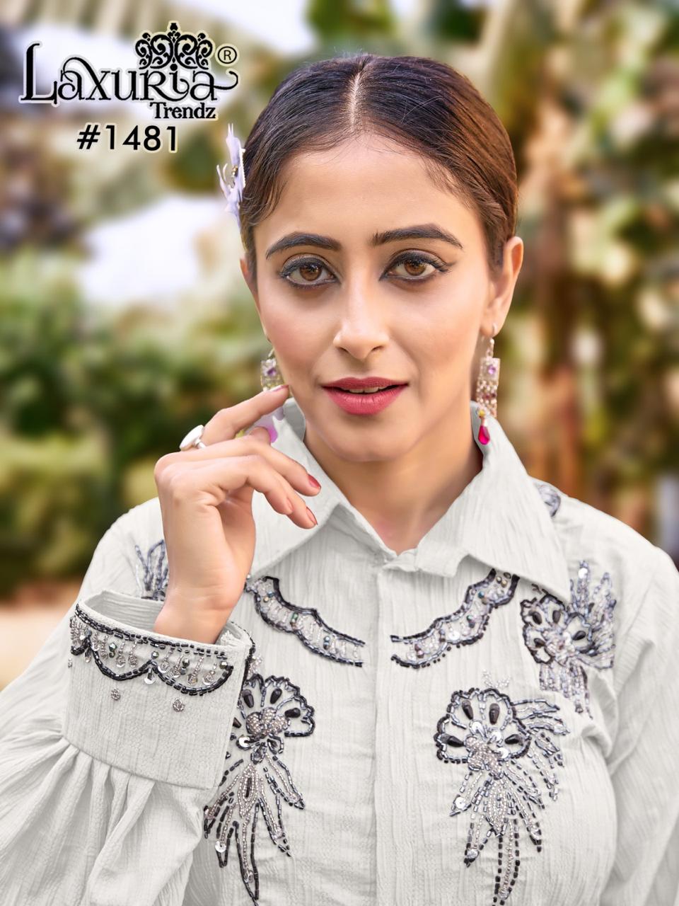 1481 White Laxuria Trendz Handwork Co Ord Set