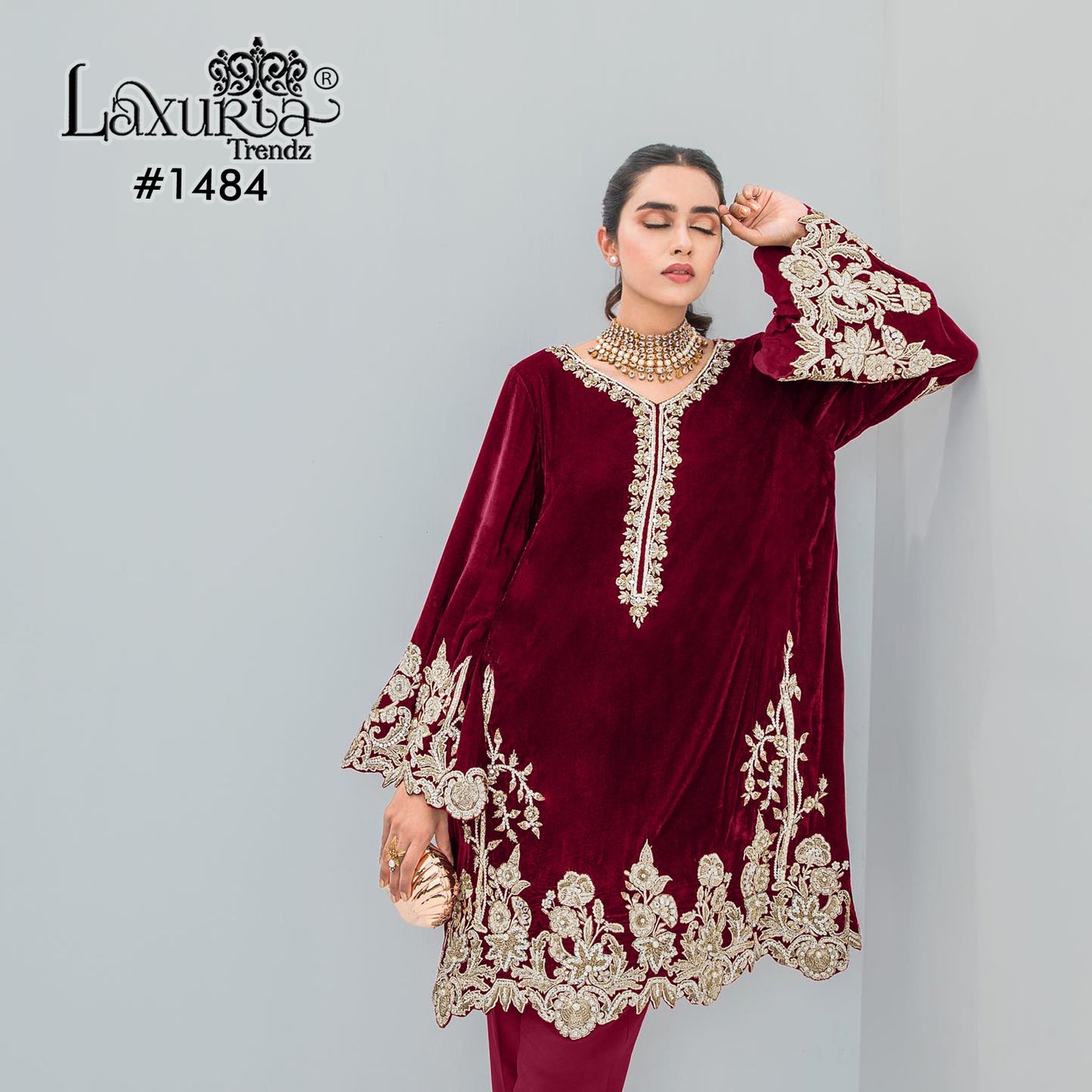 1484 Maroon Laxuria Trendz Velvet Co Ord Set