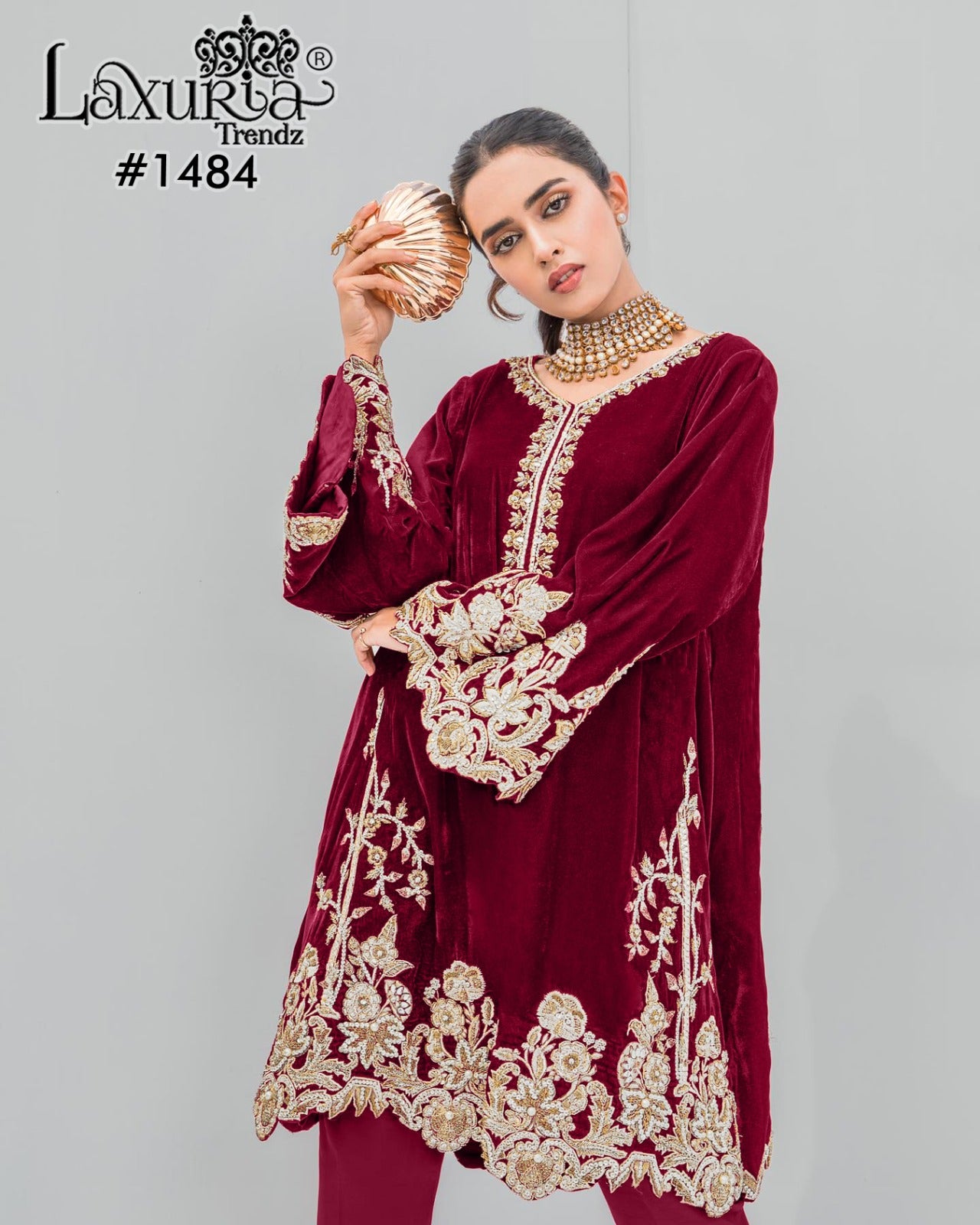 1484 Maroon Laxuria Trendz Velvet Co Ord Set