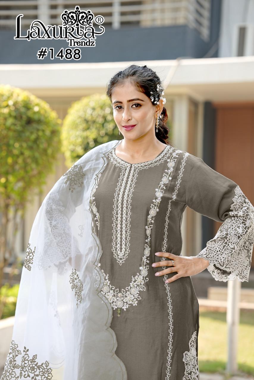 1488 Grey Laxuria Trendz Velour Slub Pakistani Readymade Suits