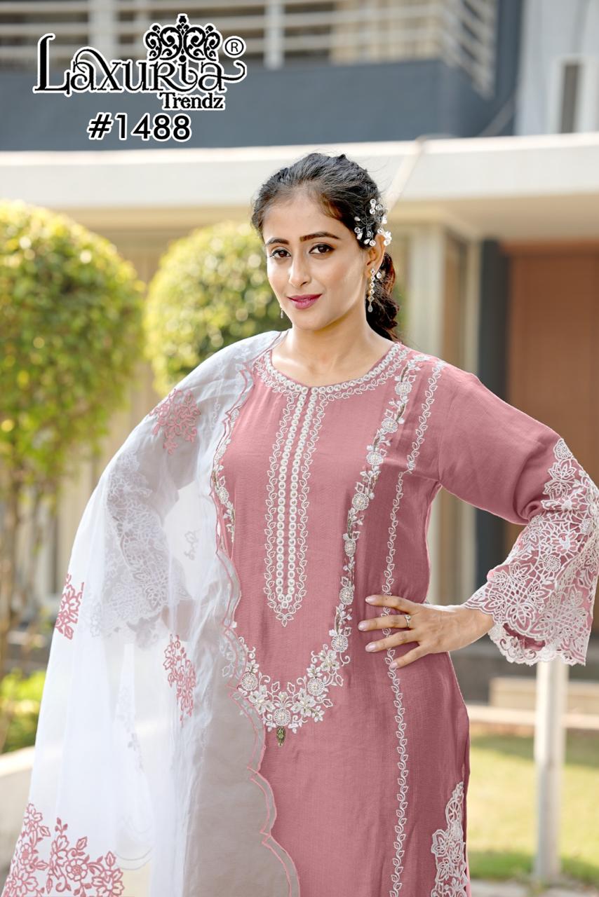 1488 Peach Laxuria Trendz Velour Slub Pakistani Readymade Suits
