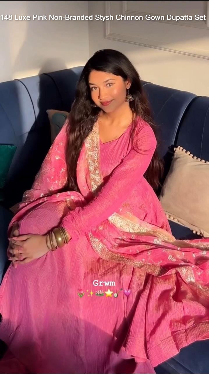 148 Luxe Pink Non-Branded Stysh Chinnon Gown Dupatta Set