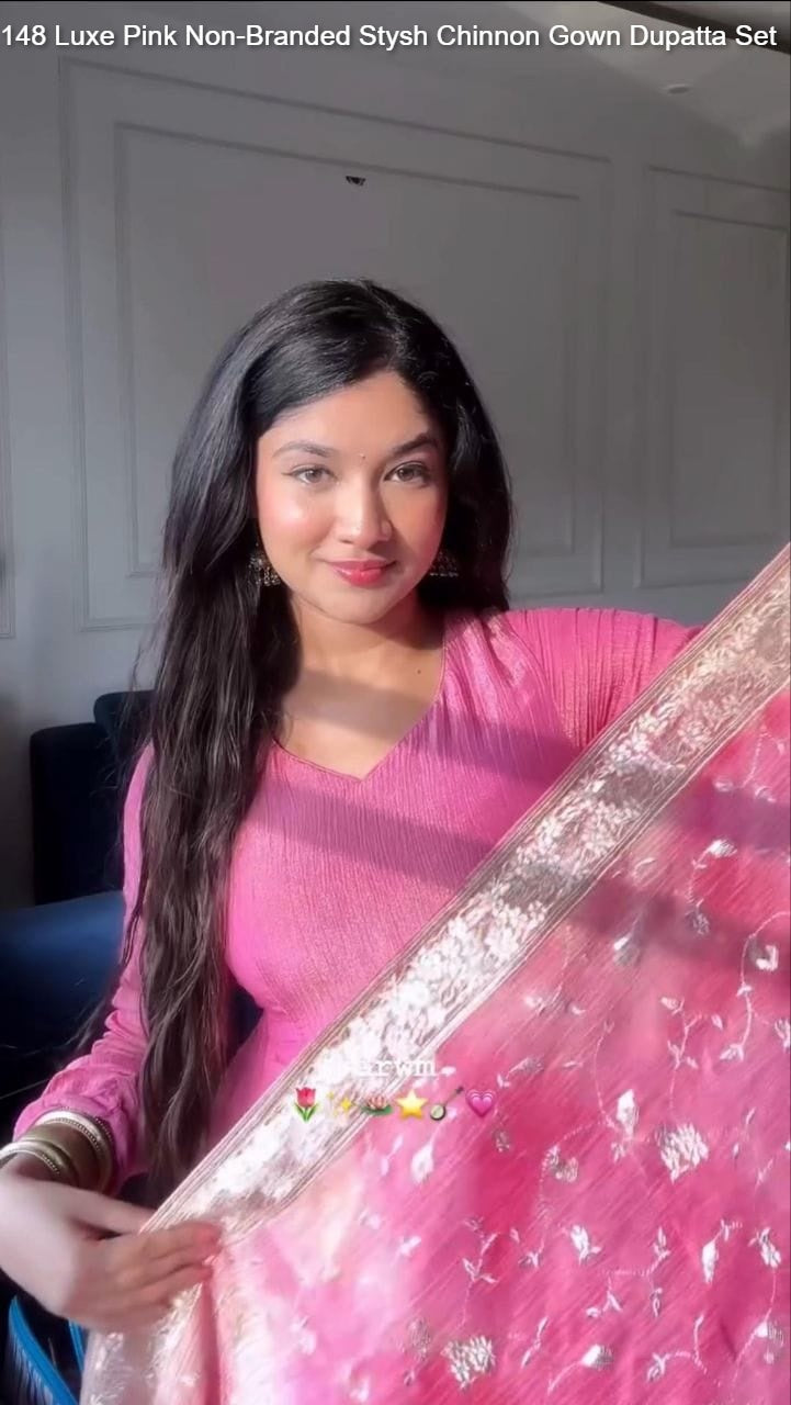 148 Luxe Pink Non-Branded Stysh Chinnon Gown Dupatta Set