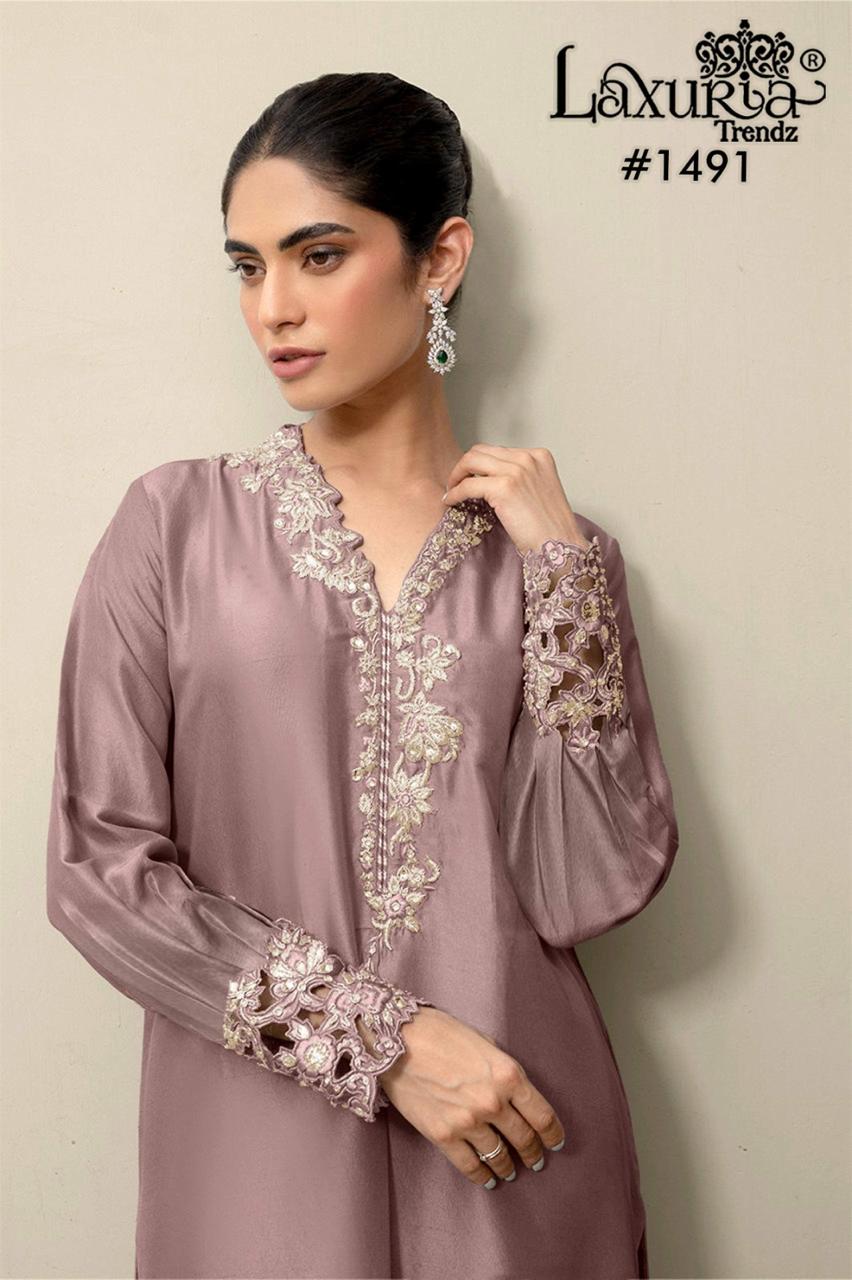1491 Brown Laxuria Trendz Embroidery Pakistani Readymade Suits