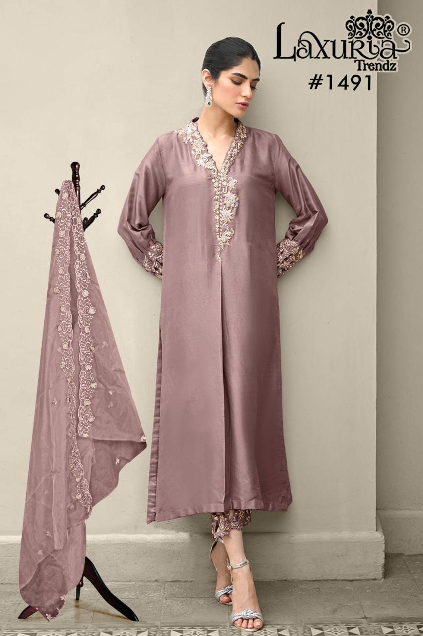 1491 Brown Laxuria Trendz Embroidery Pakistani Readymade Suits