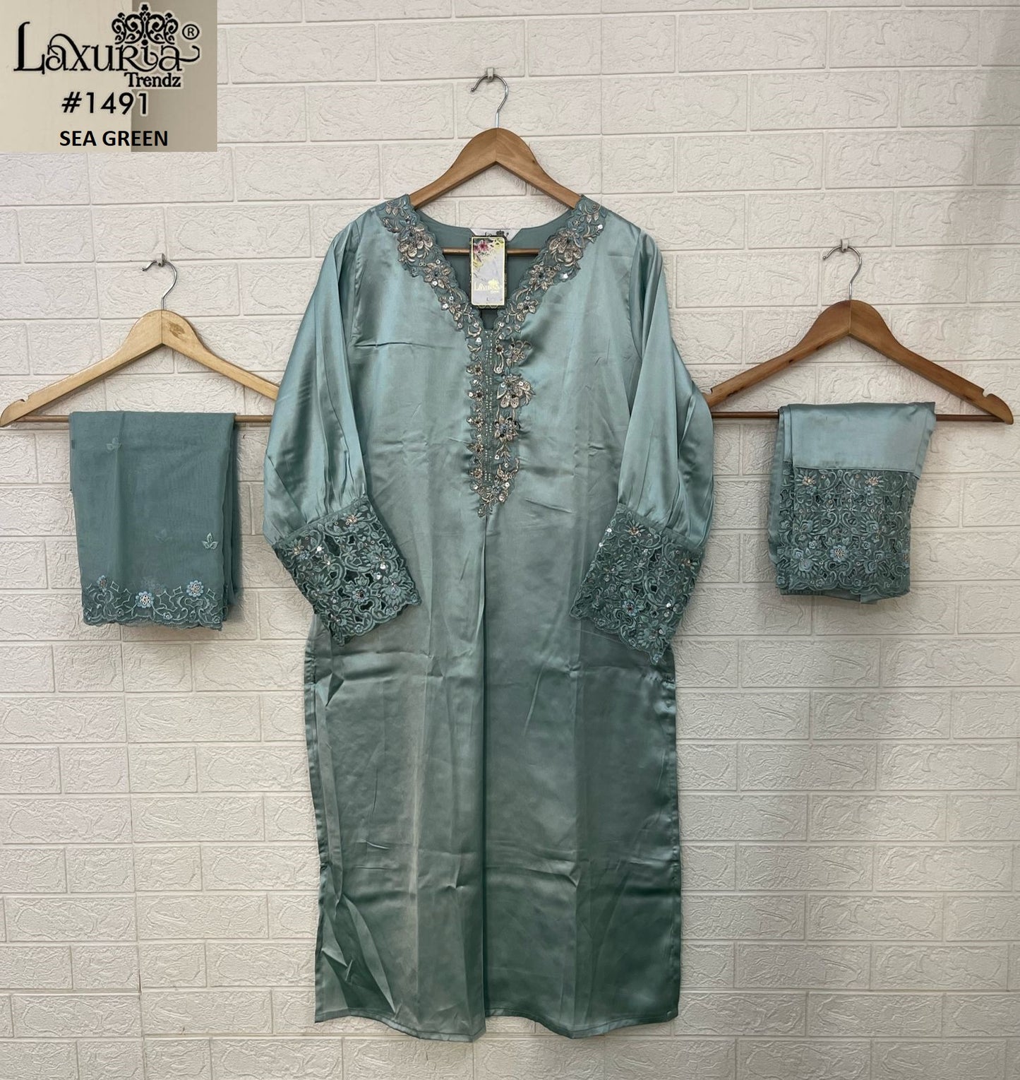 1491 Sea Green Laxuria Trendz Embroidery Pakistani Readymade Suits