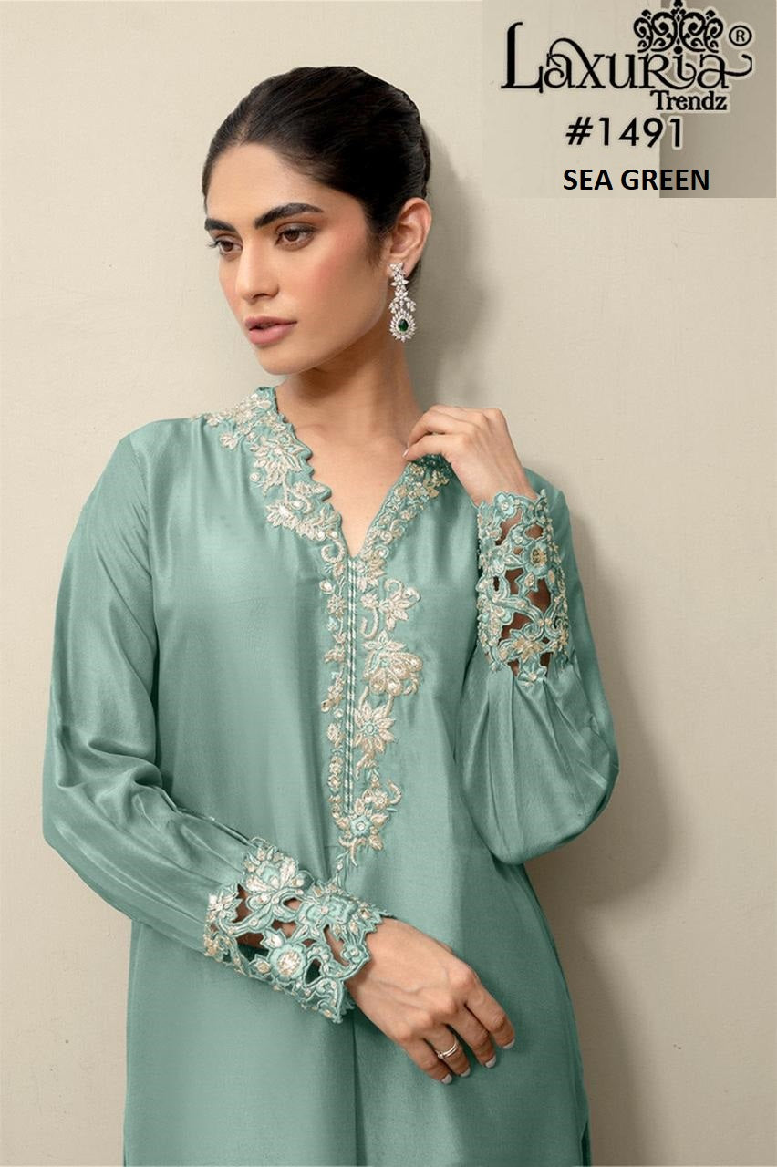 1491 Sea Green Laxuria Trendz Embroidery Pakistani Readymade Suits