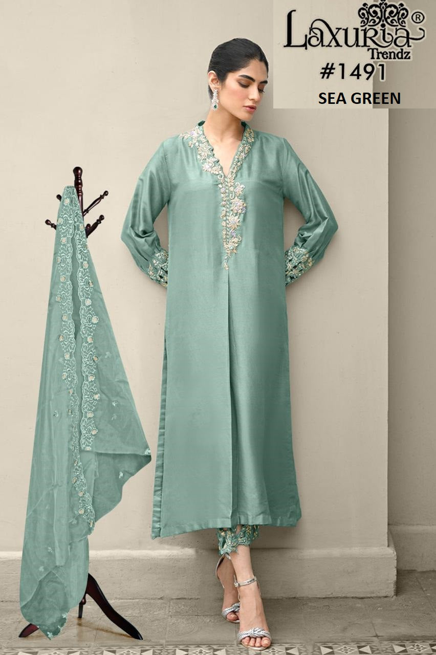 1491 Sea Green Laxuria Trendz Embroidery Pakistani Readymade Suits